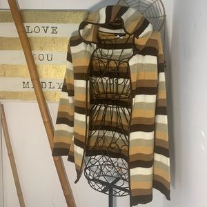 Vintage y2k striped carmel brown hooded open jacket sweater